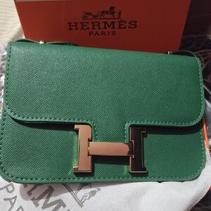 Green Leather Women's Bag With Box And Dust